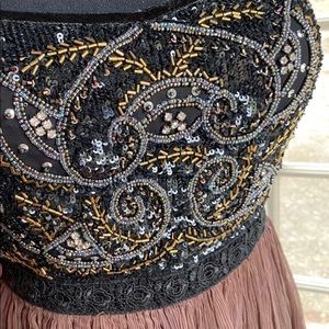 Boemo for Anthropologie brown beaded full length maxi chiffon gown dress size S